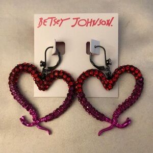 Betsey Johnson Midnight Garden Snake Heart Drop Earrings Fuchsia & Red Crystal